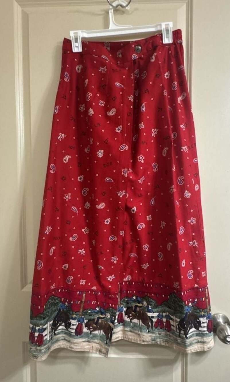 Vintage Sun River Clothing Co. Red Western Rodeo Print Maxi Skirt Size M